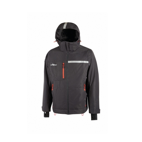 Upower Wink Chaqueta de Trabajo de Invierno - Talla L - Acolchado de Grafeno, Impermeable, Capucha Fija Regulable, Multibolsillos, Detalles Reflectantes, Proteccion DPI1 - Color Gris Asfalto