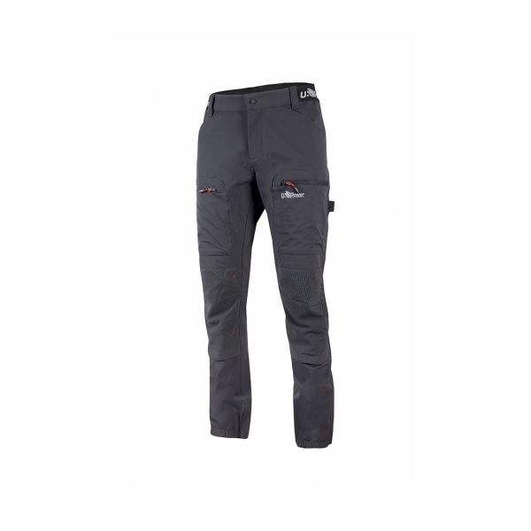 Upower Horizon Pantalones de Trabajo Elasticos - Talla XS - Corte Jogging, Impermeables, Transpirables, Secado Rapido, Multibolsillo, Proteccion Lumbar, Cinta Reflectante, DPI1 - Color Gris Asfalto