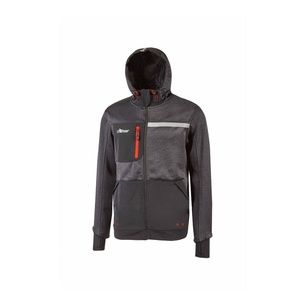 Upower Galaxy Sudadera de Trabajo con Cremallera - Talla 3XL - Material Suave y Transpirable, Secado Rapido, Multiples Bolsillos, Capucha Ajustable, Detalles Reflectantes, Proteccion DPI1 - Color Gris Asfalto