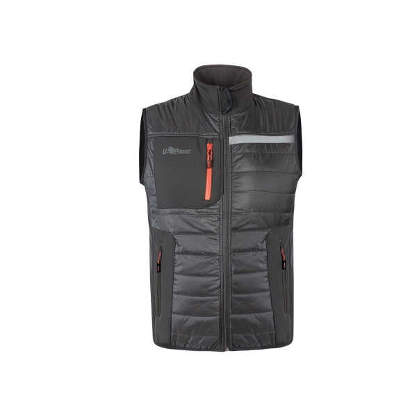 Upower Wall Chaleco de Trabajo con Relleno en Grafeno - Talla 2XL - Termorregulacion Avanzada, Resistente al Agua, Propiedades Bacteriostaticas, Multibolsillos, Diseño Deportivo - Color Gris Asfalto
