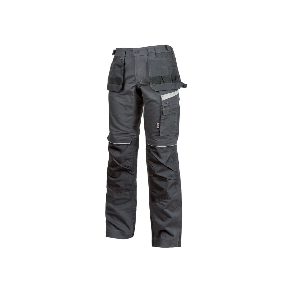 Upower Gordon Pantalones Funcionales con Bolsillos Flotantes - Talla 52 - Porta Herramientas, Cintura Ajustable, Insertos Reflectantes, Costuras Triples, Proteccion DPI1 - Color Gris Asfalto