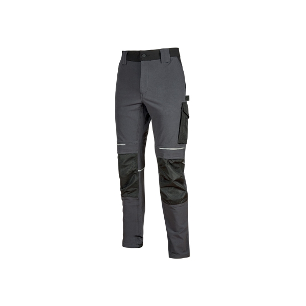 Upower Atom Pantalon de Tejido U-4 - Talla L - Comodidad y Resistencia, Repelente al Agua, Transpirable, Secado Rapido, Bolsillos Funcionales, Proteccion Rodillas Certificada PPE CAT.1 - Color Gris Asfalto