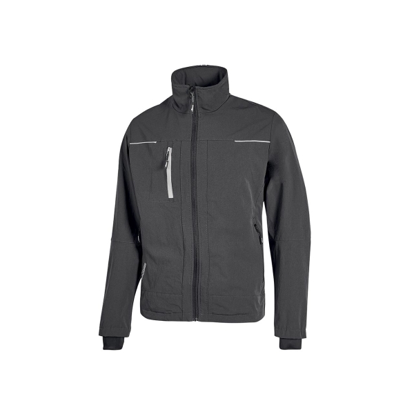 Upower Pluton Chaqueta de Tela Resistente - Talla 5XL - Suave, Repelente al Agua, Transpirable, Secado Rapido, Bolsillos Practicos, Capuchon Retractil, Proteccion DPI1 - Color Gris Asfalto