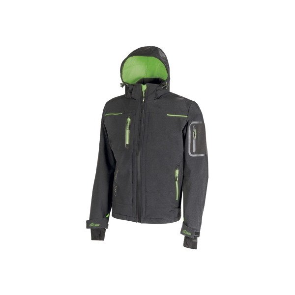 Upower Space Chaqueta Softshell Impermeable - Talla XL - Transpirable, a Prueba de Viento, Forro Micropolar, Capucha Desmontable, Bolsillos Avanzados, Proteccion DPI1 - Color Gris Asfalto Verdoso