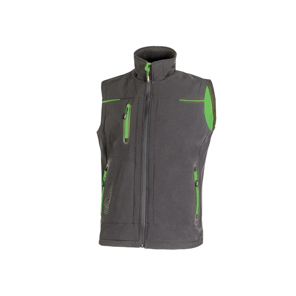 Upower Universe Chaleco Softshell Impermeable - Talla S - Transpirable y Resistente al Viento, Forro Micropolar, Cremallera Impermeable, Bolsillo Free Sound, Detalles Reflectantes - Color Gris Asfalto Verdoso