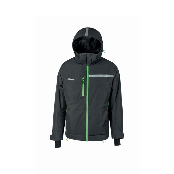 Upower Wink Chaqueta de Trabajo de Invierno - Talla M - Acolchado de Grafeno, Impermeable, Capucha Fija Regulable, Multibolsillos, Detalles Reflectantes, Proteccion DPI1 - Color Gris Asfalto Verdoso