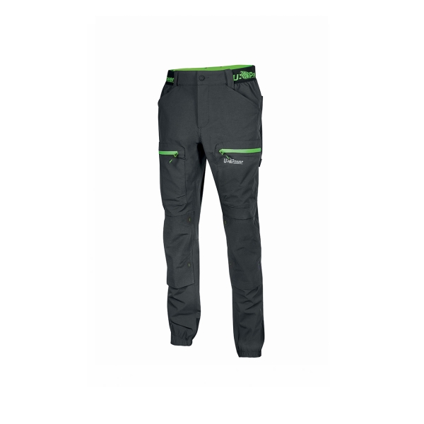 Upower Horizon Pantalones de Trabajo Elasticos - Talla 3XL - Corte Jogging, Impermeables, Transpirables, Multibolsillo, Proteccion Lumbar, Cinta Reflectante, Proteccion DPI1 - Color Gris Asfalto Verdoso