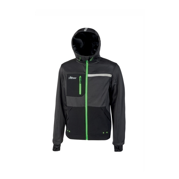 Upower Galaxy Sudadera de Trabajo con Cremallera - Talla L - Material Suave y Transpirable, Secado Rapido, Multiples Bolsillos, Capucha Ajustable, Detalles Reflectantes, Proteccion DPI1 - Color Gris Asfalto Verdoso