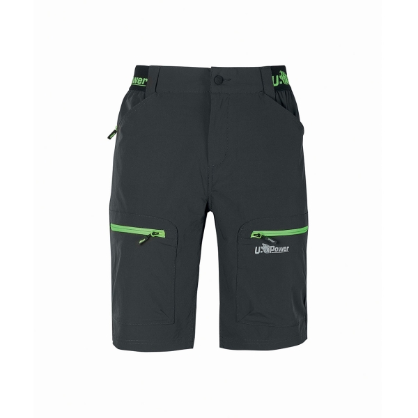 Upower Ares Bermudas de Trabajo con Corte Jogging - Talla XL - Multibolsillos, Proteccion Lumbar, Cinta Reflectante, Transpirables e Impermeables - Color Gris Asfalto Verdoso