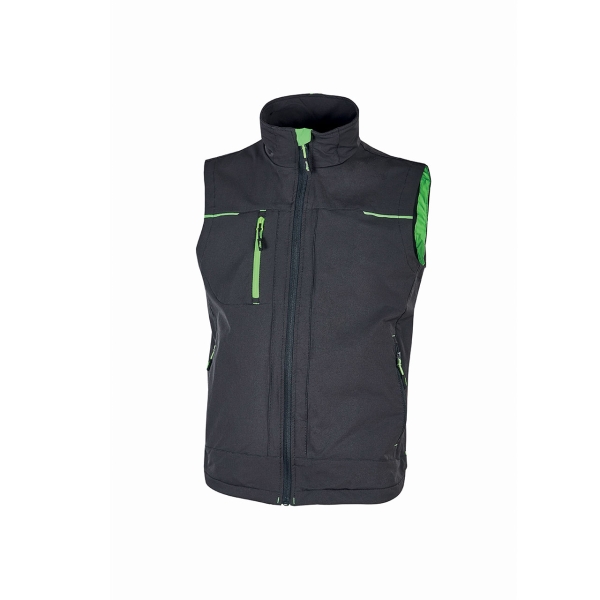 Upower Saturn Chaleco Resistente y Suave - Talla L - Repelente al Agua, Transpirable, Secado Rapido, Bolsillos Practicos, Detalles Reflectantes, Proteccion DPI1 - Color Gris Asfalto Verdoso