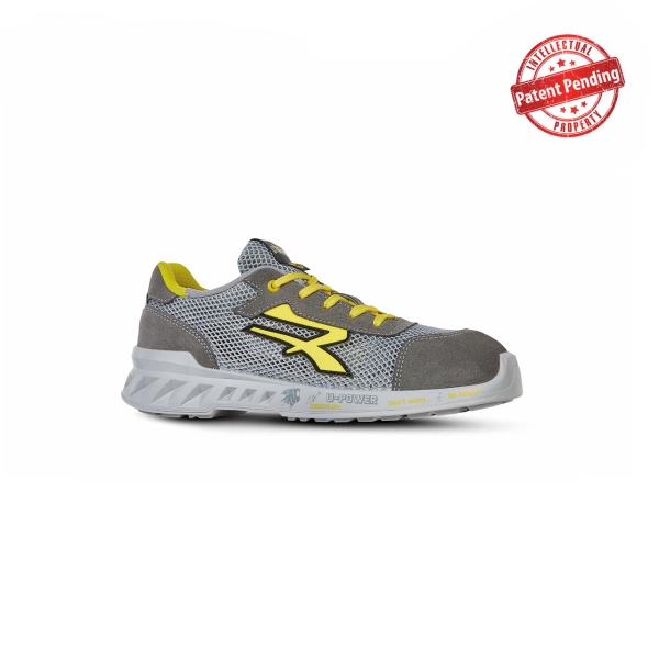 Upower Tony S ESD Calzado de Seguridad Transpirables y Ultraligeros - Talla 46 - Parte Superior Airnet, Suave Piel Serraje, Antideslizante, Resistencia al Aceite, Proteccion S1PS FO SR - Color Gris Claro /Amarillo