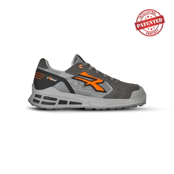 Upower Moki S ESD Calzado de Seguridad Innovador - Talla 43 - Empeine de Malla Ultranspirable, Puntera AirToe Aluminium, Sistema Antiperforacion - Color Gris Claro/Naranja