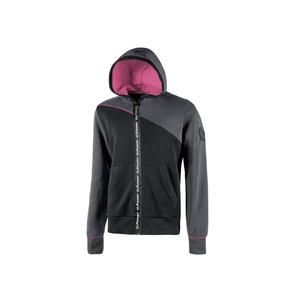 Upower Jupiter Lady Sudadera Mujer con Cremallera Impermeable - Talla S - Capucha Ajustable, Bolsillos Oblicuos, Puños Elasticos, Proteccion DPI1, Piping Fluo Elastico - Color Gris Fucsia