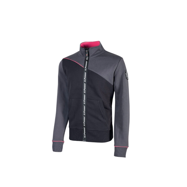 Upower Uranus Lady Sudadera de Trabajo para Mujer - Talla M - Cremallera Impermeable, Ribetes Fluorescentes, sin Capucha, Algodon y Poliester, Proteccion DPI1 - Color Gris Fucsia