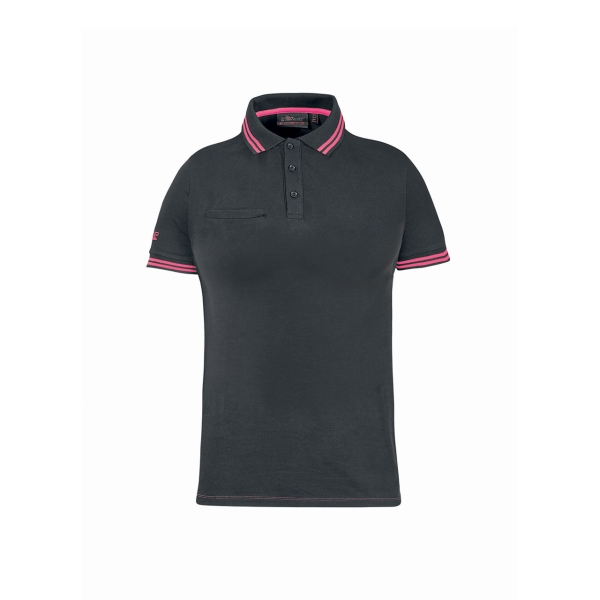 Upower Way Lady Polo Mujer Manga Corta - Talla XL - Algodon Stretch, Ajuste Slim Fit, Transpirable, Ribetes en Contraste, Cierre de Tres Botones, Aberturas Laterales, Proteccion DPI1 - Color Gris Fucsia