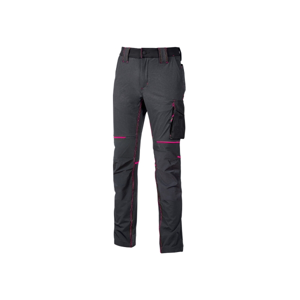 Upower World Lady Pantalon de Tejido U-4 Stretch - Talla M - Resistente y Transpirable, Secado Rapido, Multiples Bolsillos Funcionales, Ajuste Retractil, Detalles Reflectantes, Proteccion DPI1 - Color Gris Fucsia