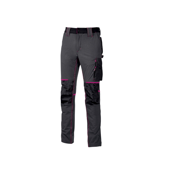 Upower Atom Lady Pantalon de Tejido U-4 - Talla L - Maxima Movilidad, Repelente al Agua, Transpirable, Secado Rapido, Bolsillos Multifuncionales, Cintura Elastica, Proteccion DPI1 - Color Gris Fucsia