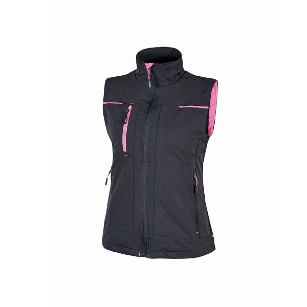 Upower Saturn Lady Chaleco Resistente y Suave - Talla L - Repelente al Agua, Transpirable, Secado Rapido, Bolsillos Practicos, Detalles Reflectantes, Proteccion DPI1 - Color Gris Fucsia