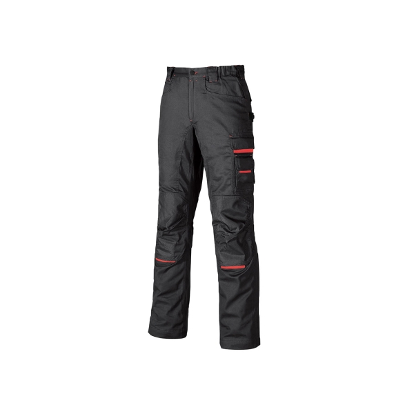 Upower Nimble Pantalon de Trabajo en Sarga de Poli Algodon - Talla 46 - Multiples Bolsillos, Refuerzos en Velcro, Cintura Elastica, Proteccion DPI1, Cierre Cremallera y Boton Resistente - Color Gris Meteorito