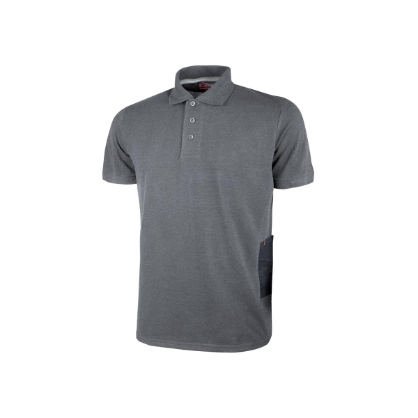 Upower Gap Polo de Manga Corta en Algodon Pique - Talla 3XL - Corte Ajustado, Cuello con Tres Botones, Banda Anti Sudor, Bolsillo Izquierdo, Cinta Reflex, Proteccion DPI1 - Color Gris Meteorito