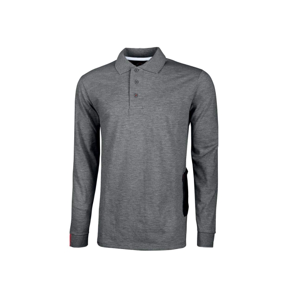 Upower Live Polo de Manga Larga - Talla 3XL - Algodon Pique, Corte Ajustado, Cuello Acanalado, Bolsillo con Tachuela, Cinta Reflex, Proteccion DPI1 - Color Gris Meteorito