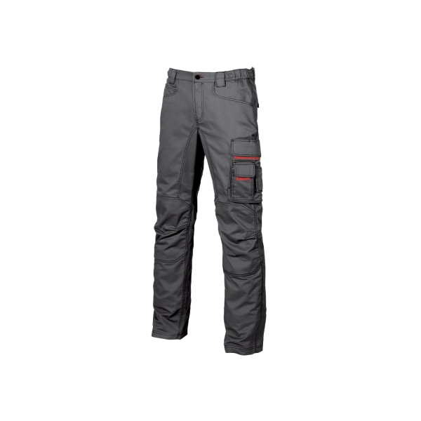 Upower Smile Pantalones de Trabajo en Algodon Elastico - Talla 62 - Multiples Bolsillos, Cierre Cremallera, Refuerzos en Rodillas, Ajuste Slim Fit, Proteccion DPI1 - Color Gris Meteorito