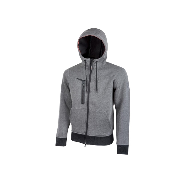 Upower Tasty Sudadera de Trabajo con Capucha Reflectante - Talla 2XL - Bolsillo Multimedia con FREE SOUND, Cremallera Doble Deslizador, Ventilacion Axilas, Proteccion DPI1 - Color Gris Meteorito