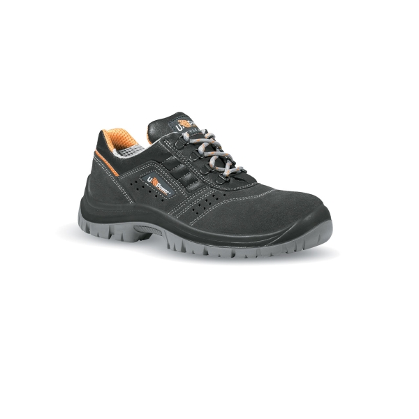 Upower Fox O Calzado de Seguridad Bajos - Talla 38 - Empeine en Gamuza Perforado, Puntal en Acero, Suela Antideslizante PU/PU, Clase de Proteccion S1 FO SR - Color Gris Oscuro