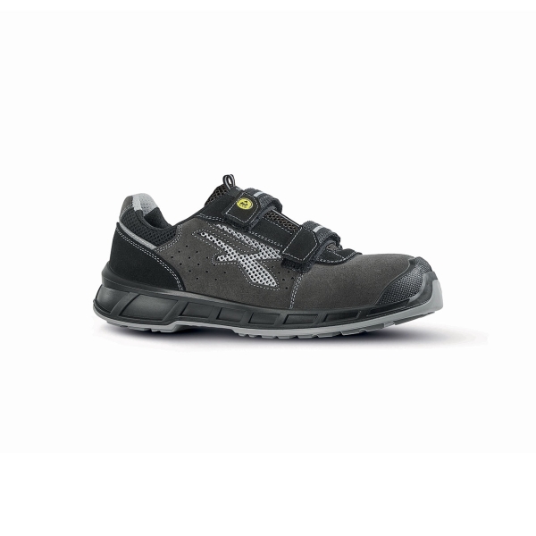 Upower Prince S ESD Calzado de Seguridad con Proteccion S1PS FO SR - Talla 36 - Gamuza Perforada, Cierre de Velcro, Suela Anti-Abrasion, Antiestatica, Plantilla Antibacteriana - Color Gris Oscuro