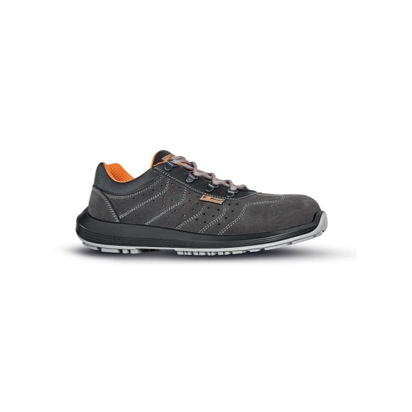 Upower April L Calzado de Seguridad Bajos - Talla 45 - Empeine Gamuza Perforada, Puntal Composite, Antiperforacion, Suela Antideslizante, Lamina Acero Ergonomica, Proteccion S1P FO SR - Color Gris Oscuro
