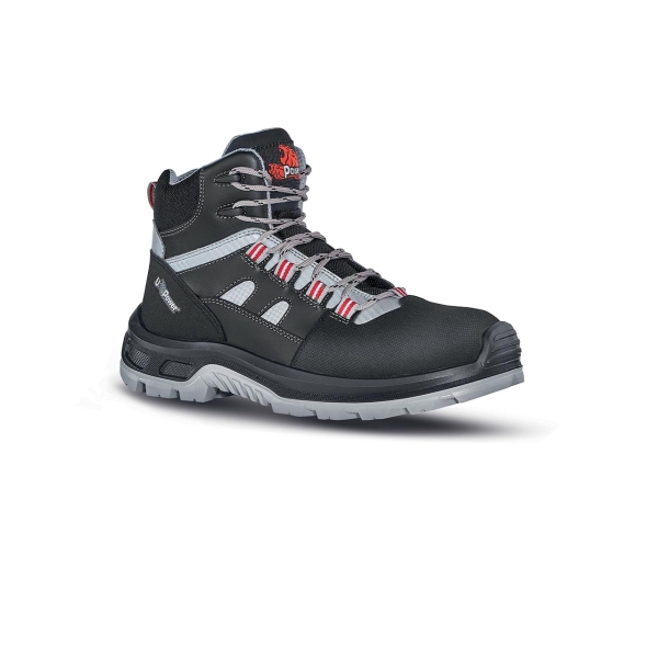 Upower Cross S Calzado de Seguridad Botines - Talla 41 - Empeine en Piel con Inserciones Matrix, Hidrofugos, Puntal Composite, Antiperforacion, Antideslizantes, Suela Resistente, Proteccion S3S FO SR - Color Gris Oscuro