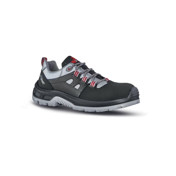 Upower Corner S Calzado de Seguridad - Talla 42 - Empeine Piel con Inserciones Matrix, Hidrofugos, Puntal Composite, Antiperforacion, Antideslizante, Suela Doble Densidad - Color Gris Oscuro