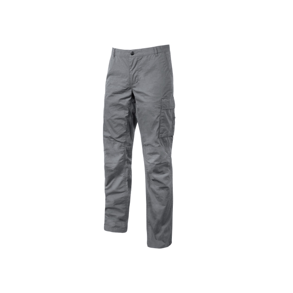 Upower Baltic Pantalon de Trabajo Algodon Elastico - Talla 2XL - Efecto Desgastado, Bolsillos Multifuncionales, Cierre Resistente, Refuerzo en Rodillas, Ajuste Slim Fit, Proteccion DPI1 - Color Gris Oscuro