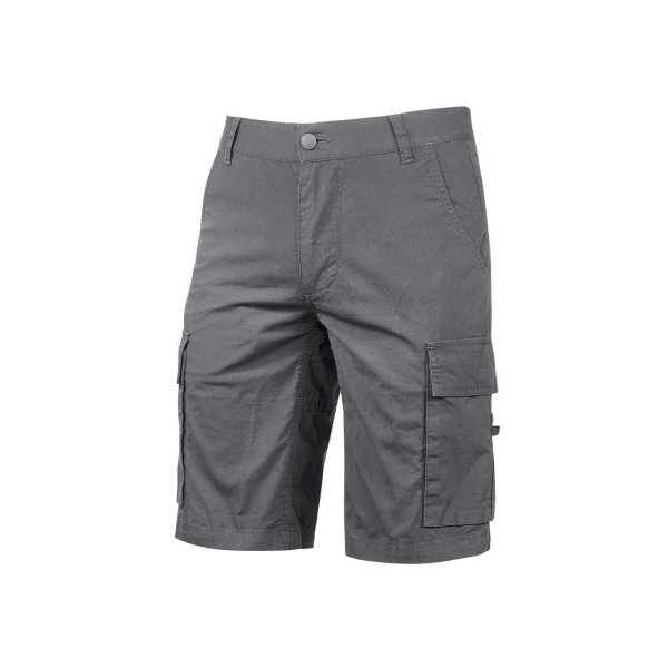 Upower Summer Bermuda Cargo de Algodon Elastico - Talla M - Ajuste Slim-Fit, Bolsillos Multifuncionales, Triple Costura, Boton Antiarañazos, Proteccion DPI1 - Color Gris Oscuro