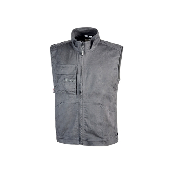 Upower Wave Chaleco de Trabajo en Algodon Elastico - Talla M - Bolsillos Frontales Amplios, Bolsillo Multifuncional, Cinta Reflectante, Cremallera, Proteccion DPI1 - Color Gris Oscuro