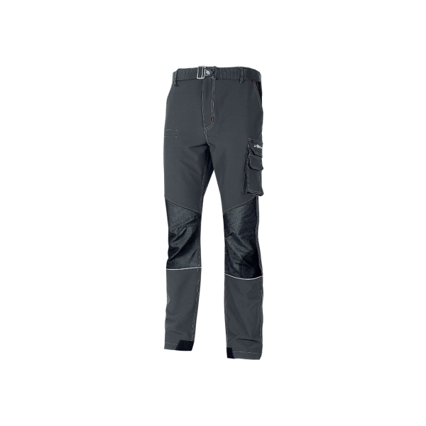 Upower Ibiza Pantalon de Trabajo Confortable - Talla 5XL - Tejido Tecnico Elastico, Bolsillos Inteligentes, Cinturon Integrado, Detalles Reforzados, Cinta Reflectante, Alta Durabilidad - Color Gris Oscuro