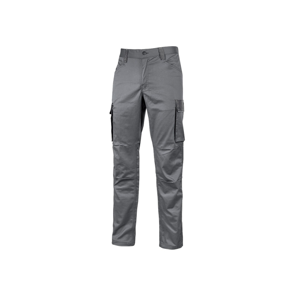 Upower Crazy Pantalones Cargo Stretch - Talla S - Bolsillos Multifuncionales, Refuerzo Poli-Oxford, Detalles Reflectantes, Cinturilla Elastica, Rodillas Preformadas, Proteccion DPI1 - Color Gris Oscuro