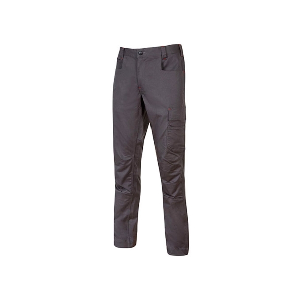 Upower Bravo Top Pantalon CVC Stretch - Talla L - Multiples Bolsillos, Martillo en Cintura, Triple Costura, Ajuste Slim-Fit, Proteccion DPI1 - Color Gris Oscuro