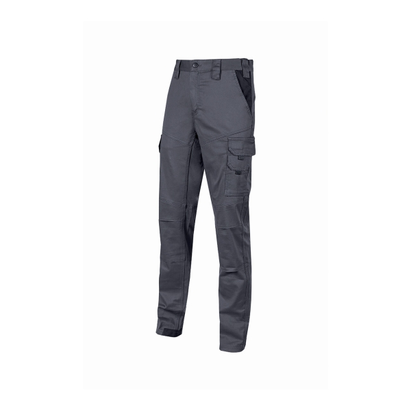 Upower Guapo Pantalones de Trabajo de Algodon Elastico - Talla M - Bolsillos Multifuncionales, Cintura Elastica, Rodillas Preformadas, Triple Costura, Proteccion DPI1 - Color Gris Oscuro