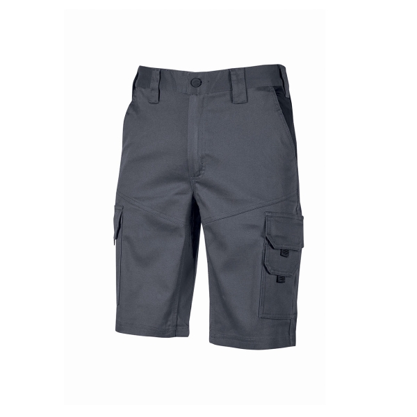 Upower Bonito Pantalones Cortos de Trabajo de Algodon Elastizado - Talla M - Frescos y Comodos, Bolsillos Multifuncionales, Cinturilla Elastica, Cierre Resistente, Proteccion DPI1 - Color Gris Oscuro