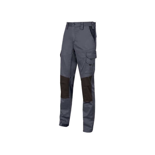 Upower Majo Pantalon de Trabajo Slim-Fit - Talla 4XL - Algodon Elastico, Multiples Bolsillos, Detalles Reforzados, Cinta Reflectante, Correa Porta Martillo, Proteccion Lumbar - Color Gris Oscuro