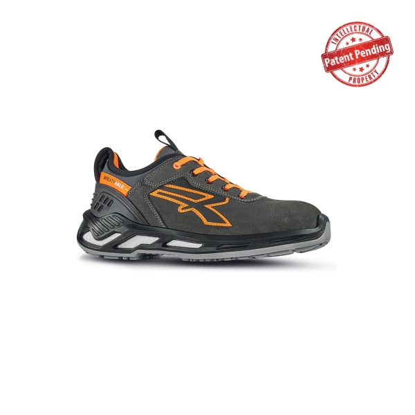 Upower Duke S ESD Calzado de Seguridad Bajos - Talla 41 - Piel Nobuck Hidrorepelente, Puntera de Aluminio, Suela Antideslizante, Escudo Anti-Impactos, Proteccion S3S CI FO SR - Color Gris Oscuro/Naranja