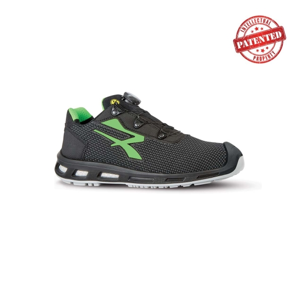Upower MonsterS ESD Calzado de Seguridad - Talla 47 - Puntera AirToe Aluminium, Sistema Antipinchazos, Suela Infinergy, Proteccion S3S CI FO SR - Color Gris Oscuro/Verde
