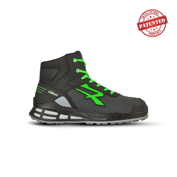 Upower Barret S ESD Calzado de Seguridad Innovador - Talla 42 - Forro de Piel de Becerro, Plantilla Anatomica, Puntera AirToe Aluminium, Proteccion S3S CI FO SR - Color Gris Oscuro/Verde