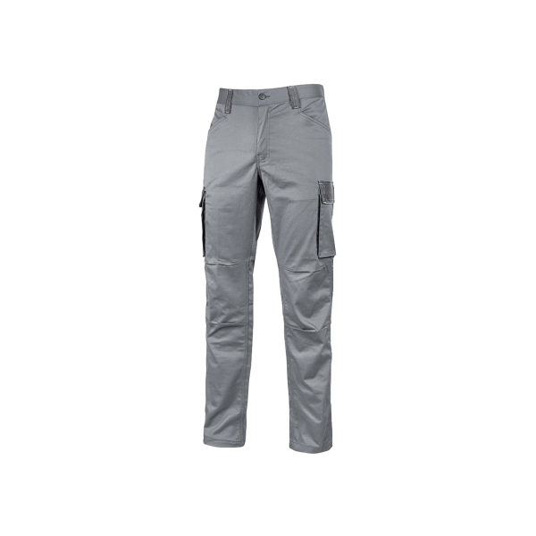 Upower Crazy Pantalones Cargo Stretch - Talla XL - Bolsillos Multifuncionales, Refuerzo Poli-Oxford, Detalles Reflectantes, Cinturilla Elastica, Rodillas Preformadas, Proteccion DPI1 - Color Gris Piedra