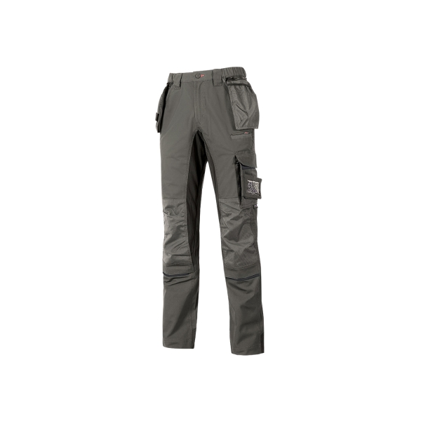 Upower Race Pantalon de Alta Calidad - Talla 46 - Multiples Bolsillos Desmontables, Paneles Elasticos, Resistente al Desgaste, Elementos Reflectantes, Proteccion DPI1 - Color Gris Piedra