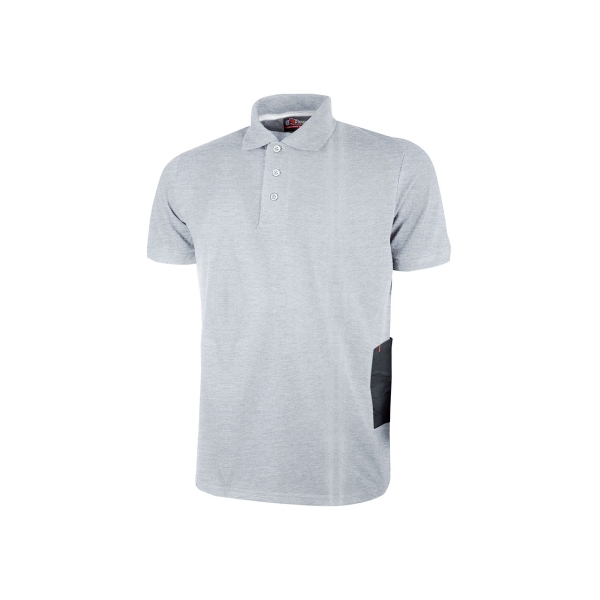 Upower Gap Polo de Manga Corta en Algodon Pique - Talla M - Corte Ajustado, Cuello con Tres Botones, Banda Anti Sudor, Bolsillo Izquierdo, Cinta Reflex, Proteccion DPI1 - Color Gris Plateado