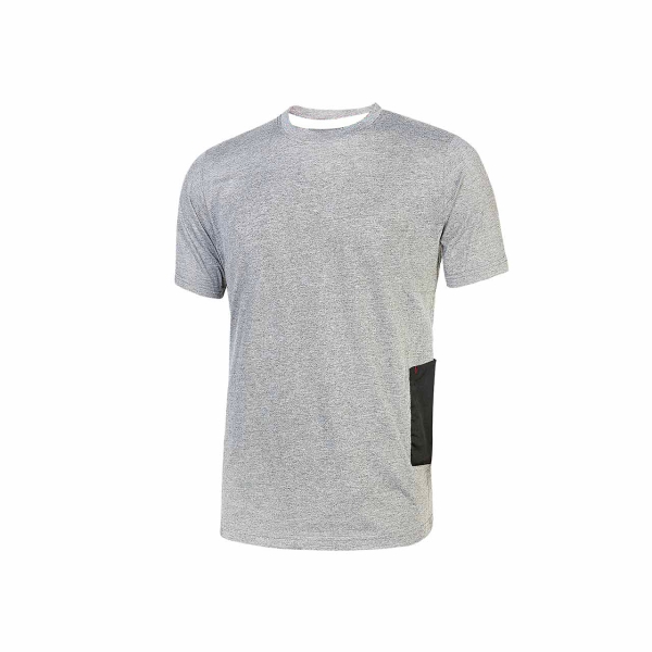 Upower Road Camiseta de Manga Corta Polycotton - Talla 2XL - Slim-Fit, Cuello Acanalado Elastico, Bolsillo Celular, Cinta Reflex, Proteccion DPI1 - Color Gris Plateado