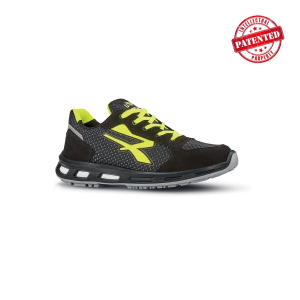Upower Asher O ESD Calzado de Seguridad Bajos - Talla 45 - Parte Superior de Nailon Ultraflexible y Gamuza Suave, Antiarrugas, Antideslizante, Suela de Poliuretano, Proteccion 01 FO SR - Color Gris/Amarillo