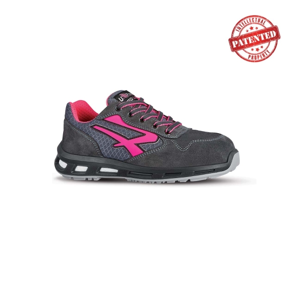 Upower Verok S ESD Calzado de Seguridad Bajos - Talla 36 - Parte Superior de Nailon Ultraflexible y Gamuza Suave, Puntera de Aluminio, Suela Antideslizante, Proteccion S1PS FO SR - Color Gris/Fucsia